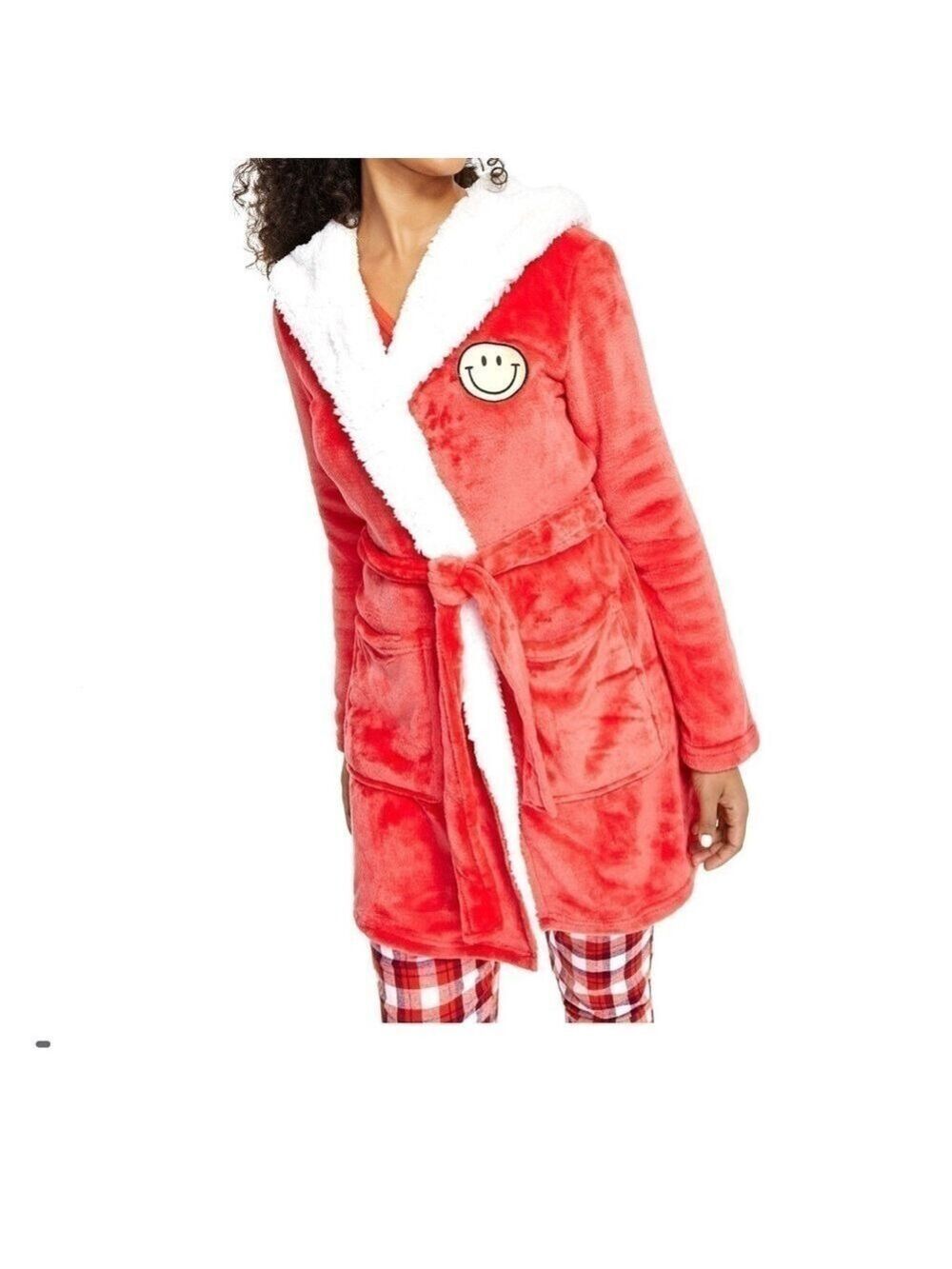 NEW-Jenni Papaya Punch Orange,Cozy, Super Soft,Pockets,Short Sherpa Hooded Robe